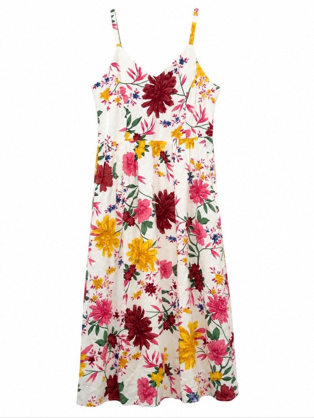NEW Old Navy Floral Cami Midi Dress White Pink Yellow Smocked Stretch Back - Picture 2 of 6
